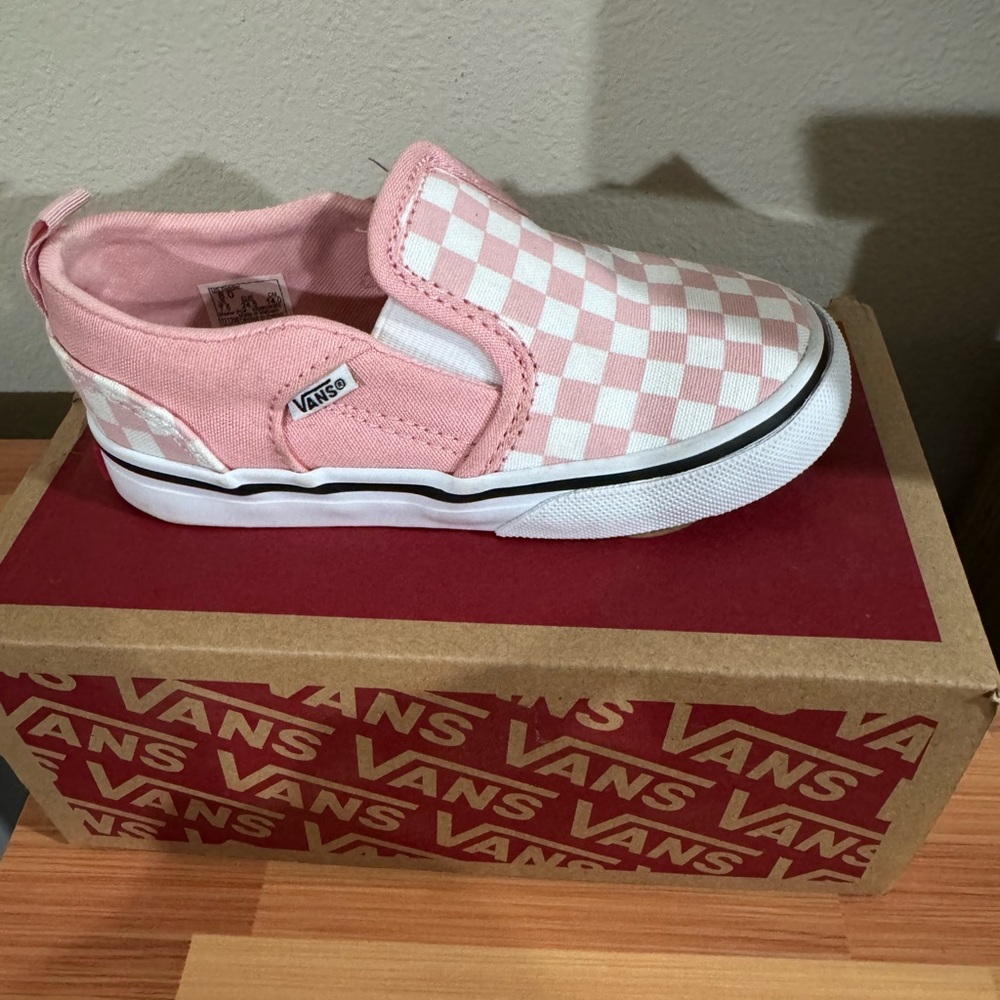 Vans Kids Pink Checkered Slip-On Shoes